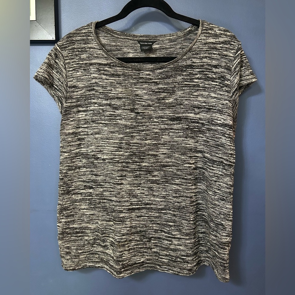Calvin Klein Jeans Heathered Black and White Short Sleeve Top